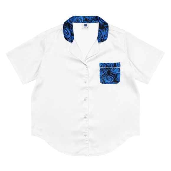 Bougie Soror - White Shirt & shorts with Blue Rose Accents - Picture 1 of 6